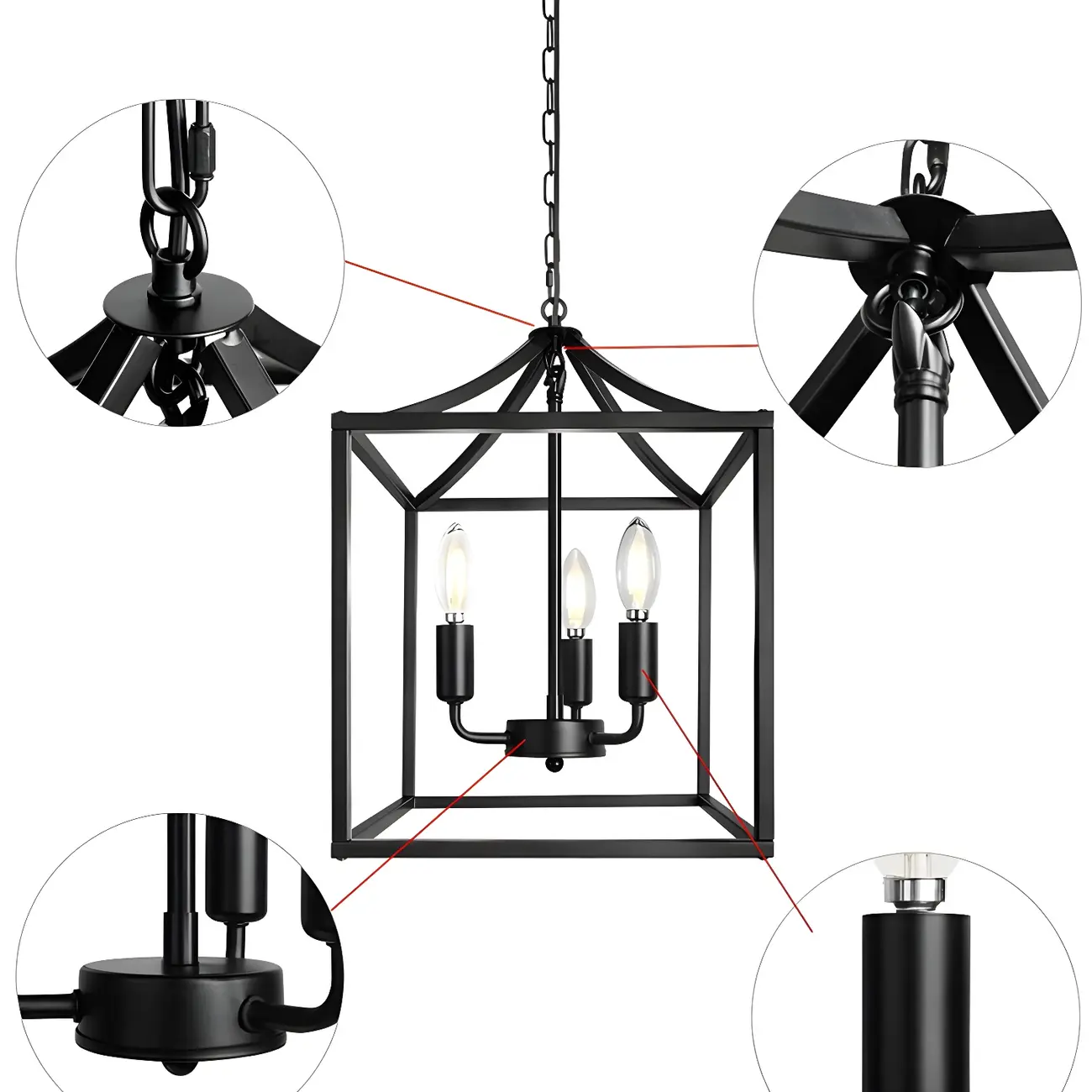 Industrial Black Metal Square Caged Kitchen Pendant Chandelier