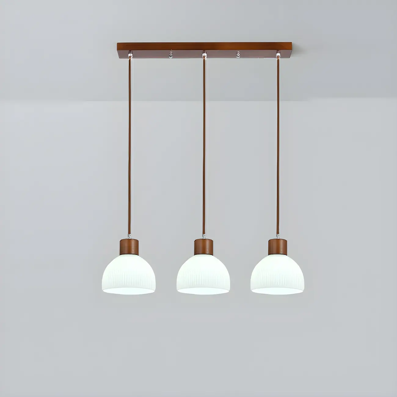 Modern Wood Glass Dome Island Pendant Light for Kitchen