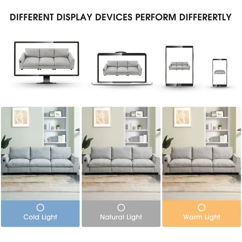 96 Chenille Smart Sectional Sofa with Bluetooth Speaker, Drop-Down Table & USB Charger and 3-Seater Cloud Couch