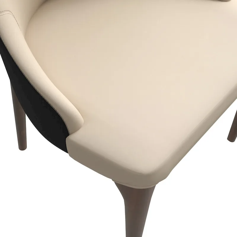 High-Back Dining Chair Upholstered in Leather with Ash Wood Legs Elm Collection