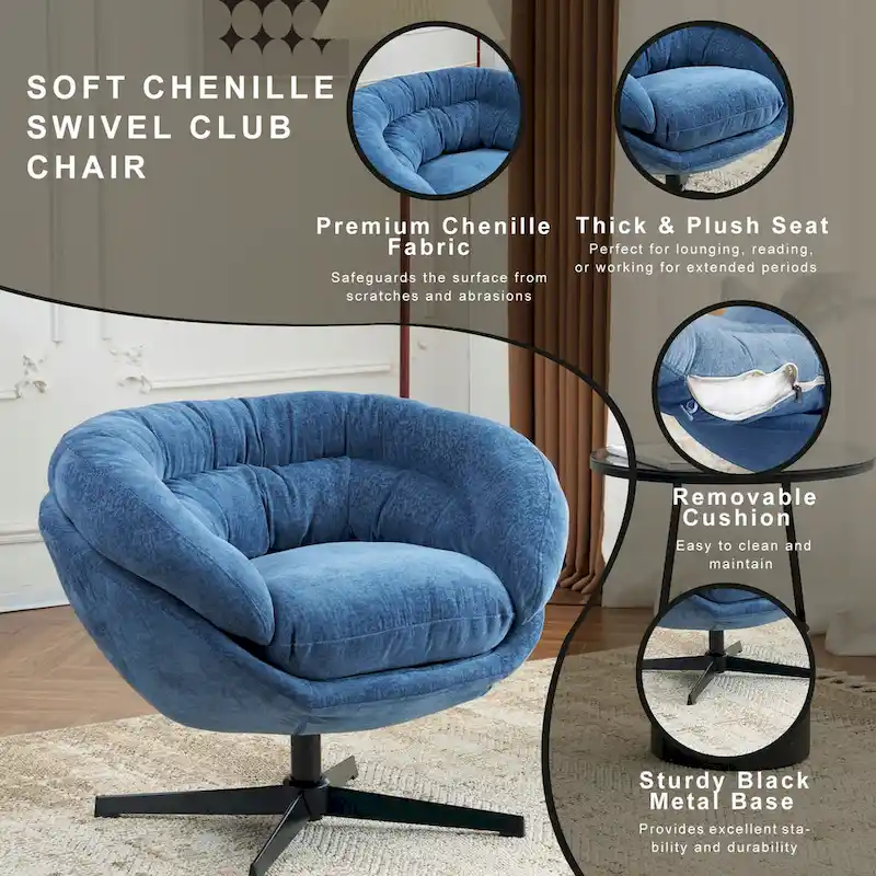Chenille Upholstered Swivel Club Chair
