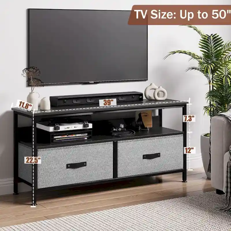 TV Stand with 3 Fabric Drawers & Open Shelves, Fits 55