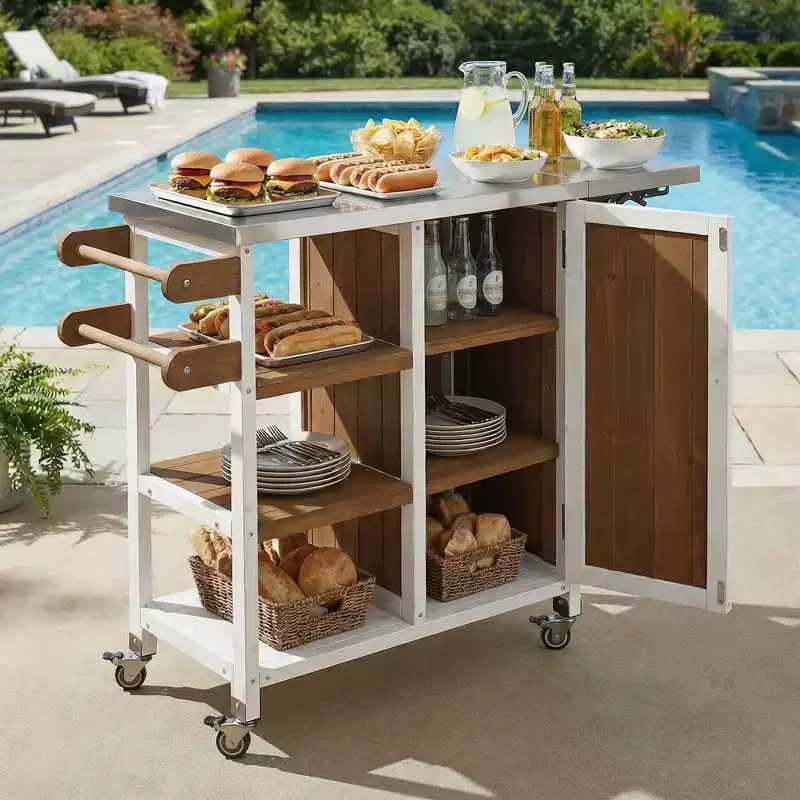 Brown / Grey / Natural Foldable Outdoor Kitchen Island with Storage – 1-Person