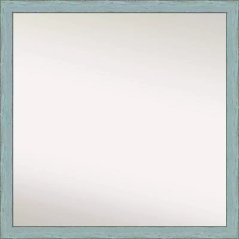 Amanti Art 28" x 28" Sky Blue Rustic Wood Wall Mirror, Square Frame