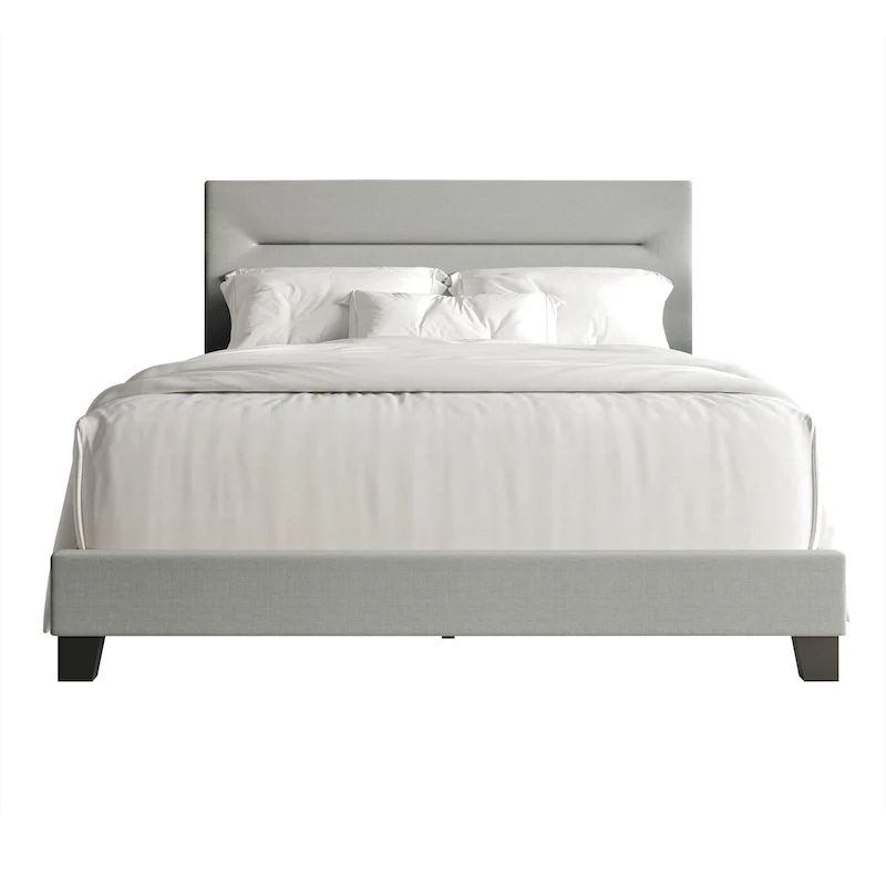 Linen Upholstered Bed, Foam-Padded Headboard, Rubberwood/MDF, Seats 2, Grey/Blue/Beige/Light Blue, Twin/Full/Queen/King