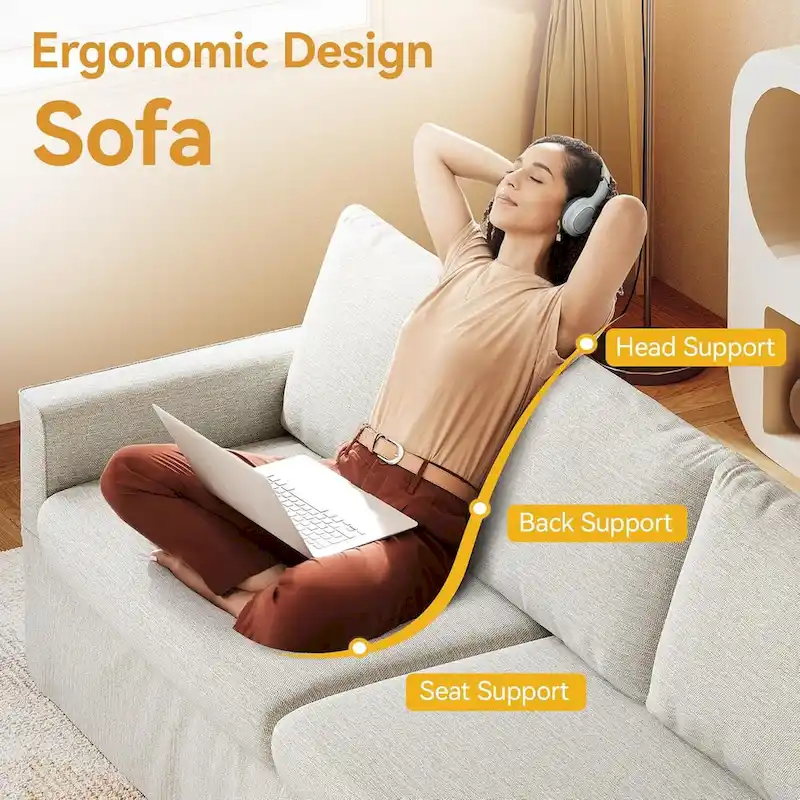 93 Modern 3-Seater Sofa Couch with Deep Seats and Removable Slipcover