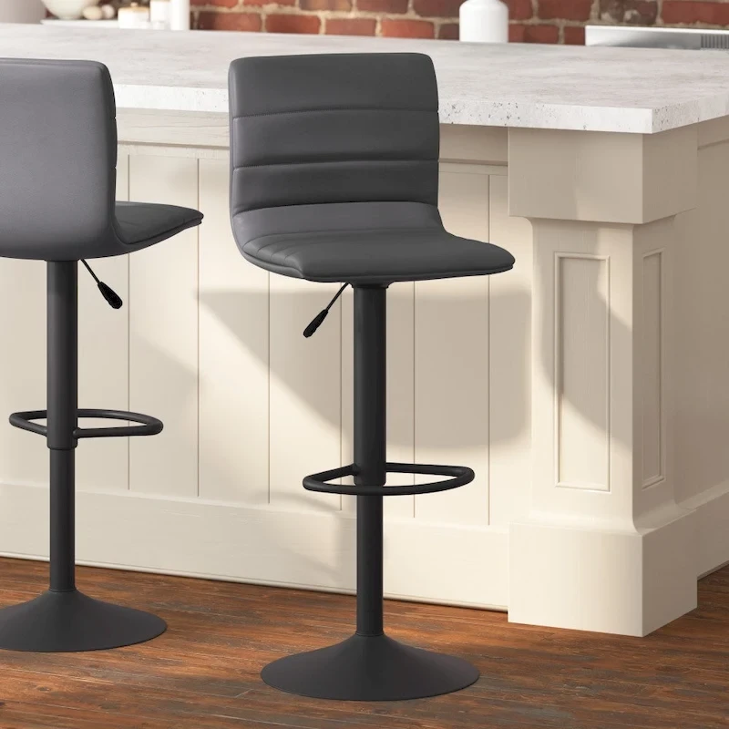 Modern Channel Stitched Adjustable Height Swivel Barstool with Footrest