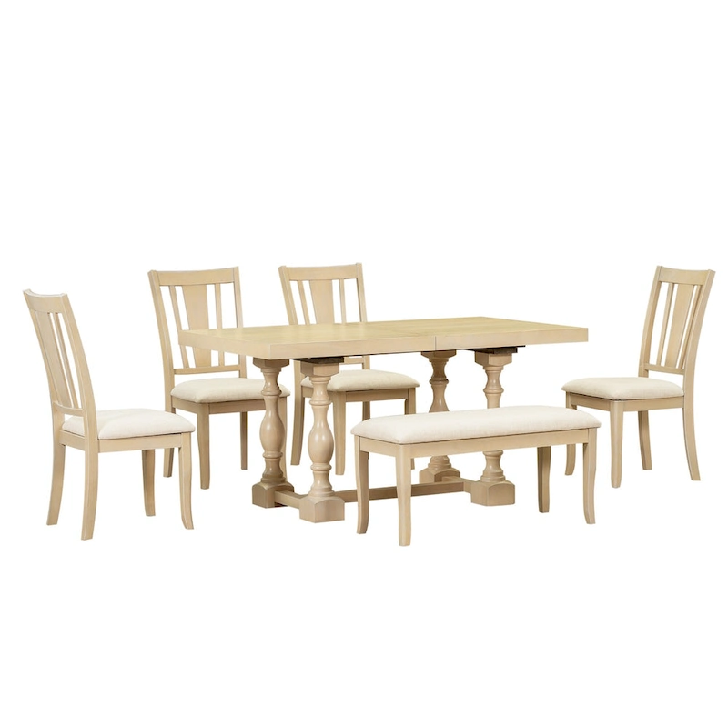 6-Piece Traditional Dining Set with Extendable Table & Chairs