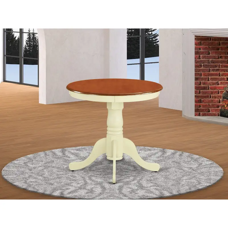 East West Furniture Eden Dining Table - a Round Wooden Table Top with Pedestal Base, Buttermilk & Cherry