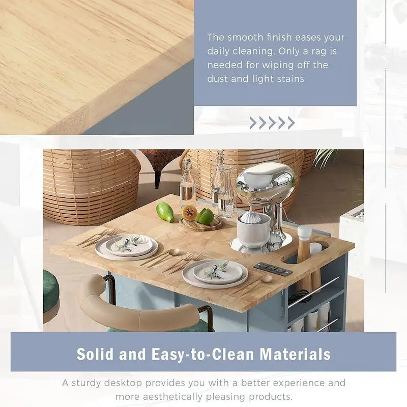 Kitchen Island Cart with Wheels ,Power Outlet, Drop Leaf, Wine Rack