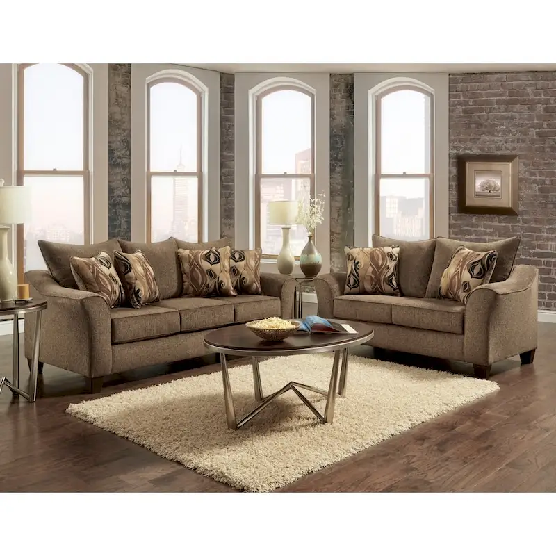 Roundhill Furniture Camero Fabric Pillowback Sofa and Loveseat Set
