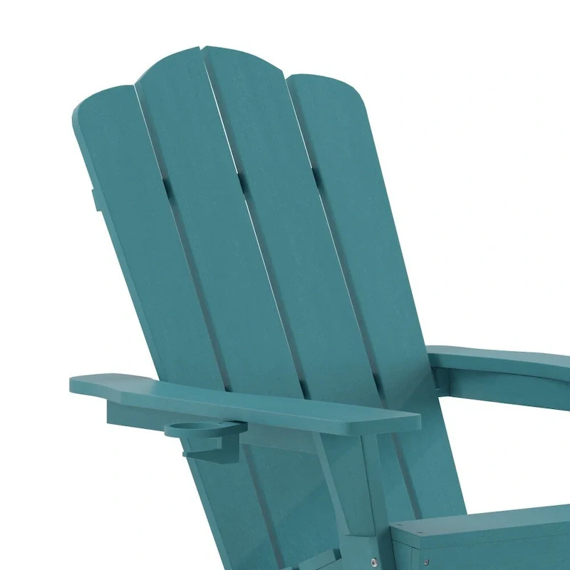 Set of 2 Commercial All-Weather Adirondack Chairs with Cupholders