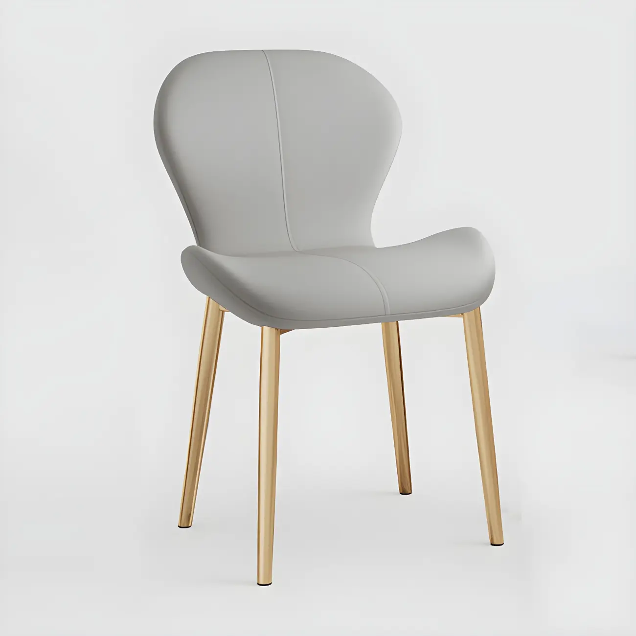 Art Deco Curved Back Leather Dining Chair Solid Back
