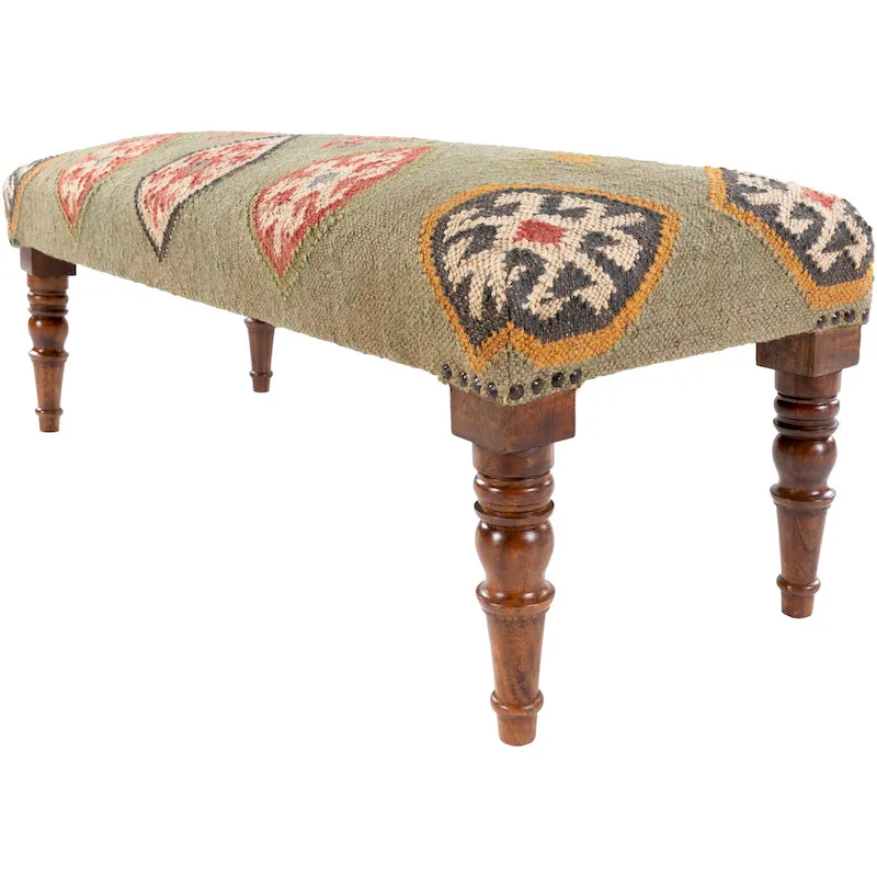 Livabliss Anupama Southwestern Upholstered Jute Bench