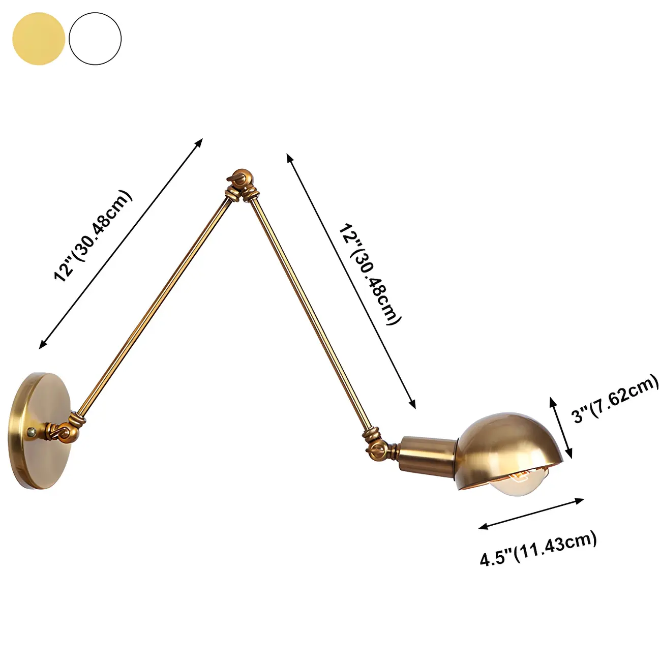 Gold and White Dome Swing Arm Wall Light