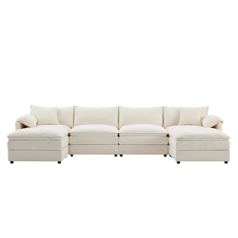136  U-Shaped Chenille Cloud Sectional Sofa with Dual Ottomans