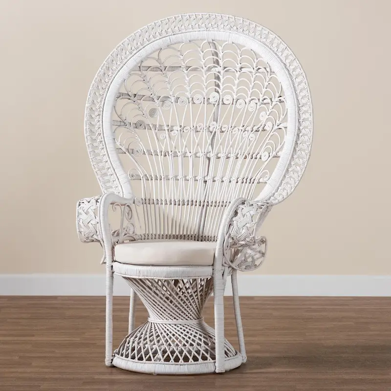 Kallima Modern Bohemian White Natural Rattan Peacock Chair
