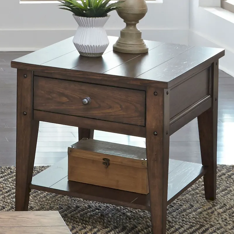 Lake House Accent End Table Rustic Brown Oak