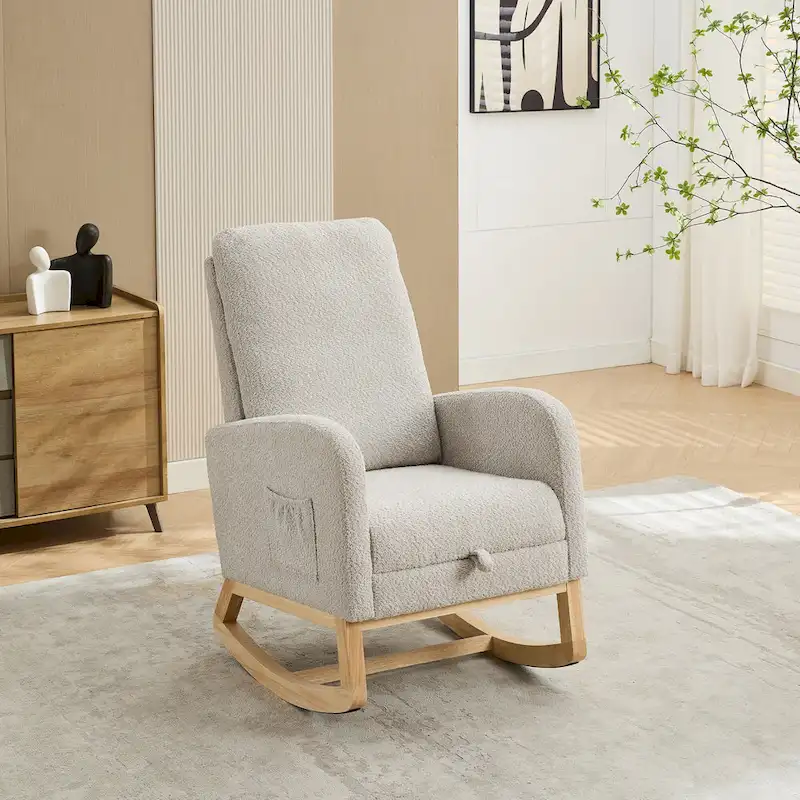 Living Room Rocking Accent Chair with Retractable Footrest