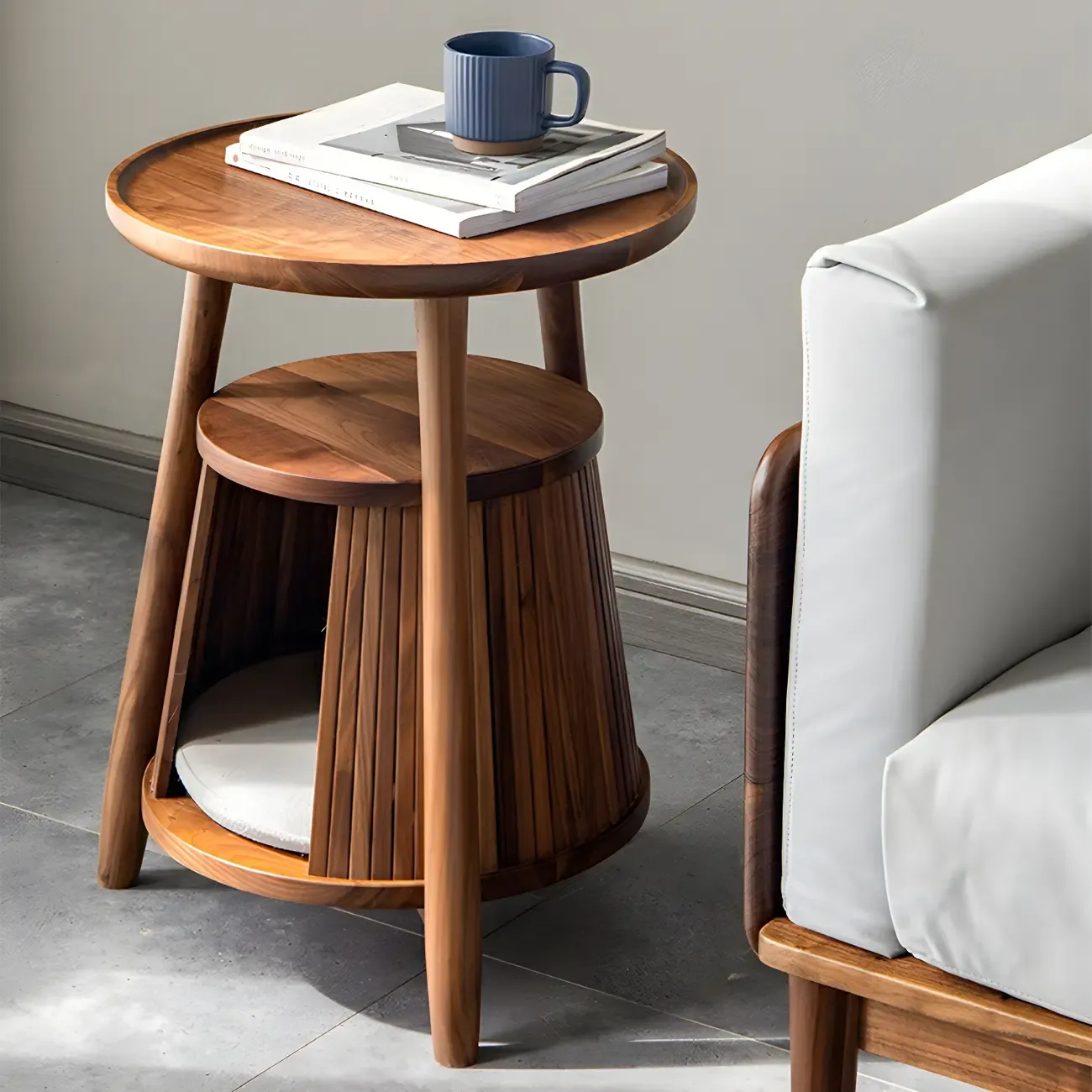 Scandinavian 2-tier Solid Wood Side Table with Storage Shelf