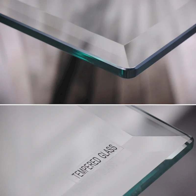 Modern Coffee Table Clear Tempered Glass Living Room Coffee Table with Geometric Base