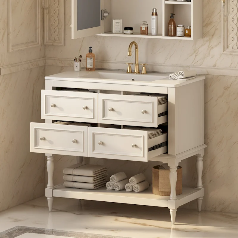 36 Bathroom Vanity Cabinet with Sink Combo Set, Undermount Ceramic Sink, Free Standing Vanity Set with 4 Drawers