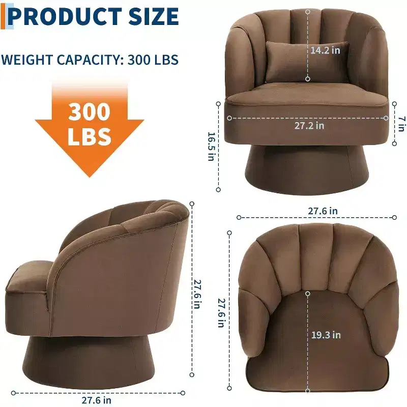 Acekool 360 Swivel Barrel Chair - Plush Teddy Velvet Lounge Chair