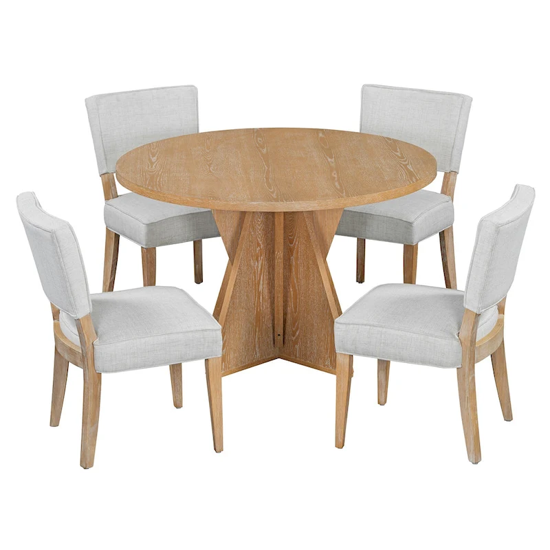 5-Piece Round Dining Table with 4 Upholstered Chairs