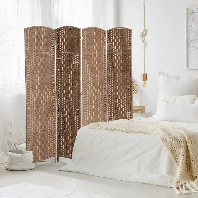 6' Tall Wicker Weave 4 Panel Room Divider Privacy Screen - Natural