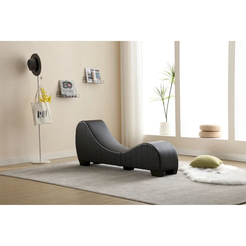 Yoga Chaise Lounge with Faux Leather Upholstery — Curved Sofa for Stretching & Relaxation