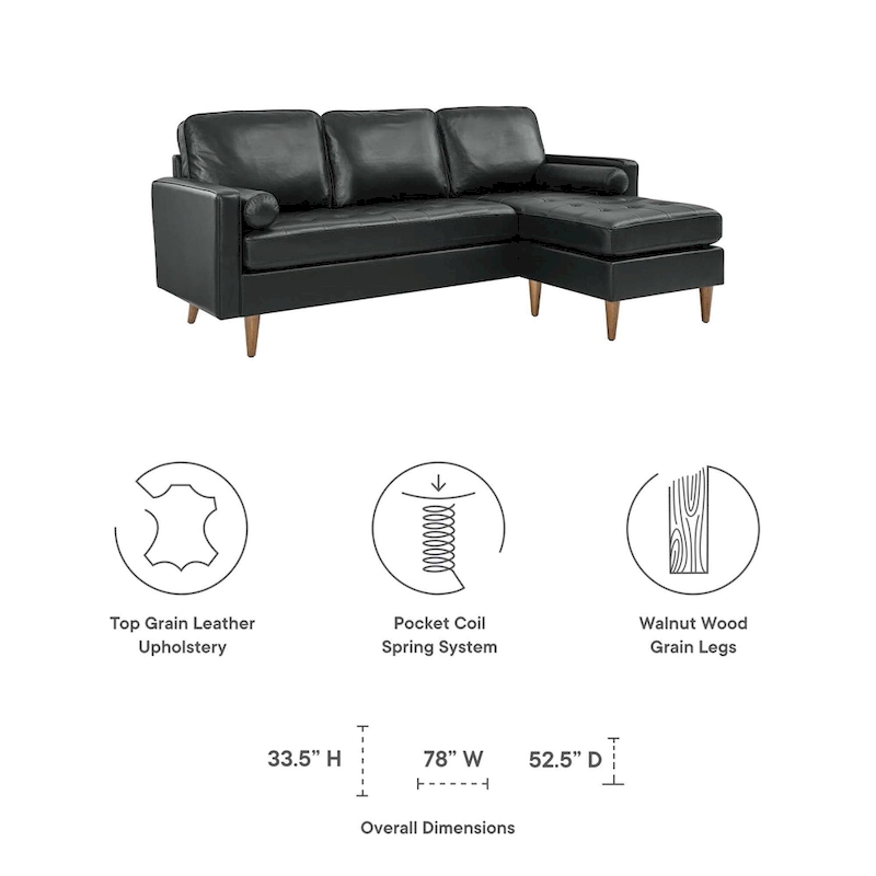 Valour 78 Leather Apartment Sectional Sofa