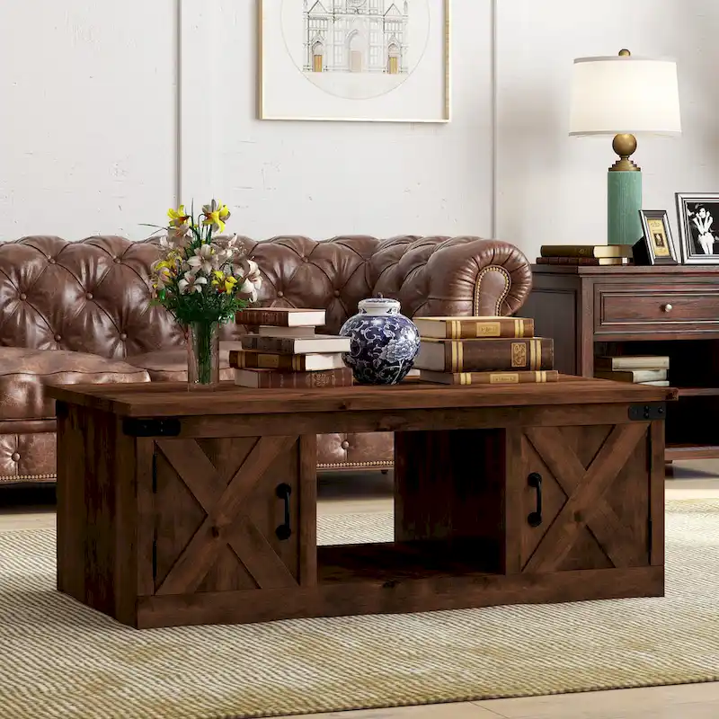 Bridgevine Home Farmhouse 48 inch Coffee Table, No Assembly Required, Aged Whiskey Finish