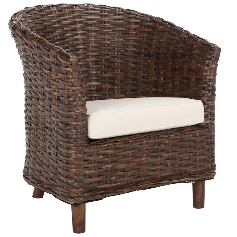 SAFAVIEH Charla Rattan Barrel Chair with Cushion - 29.1 x 27.2 x 32.7 - 29Wx27Dx33H