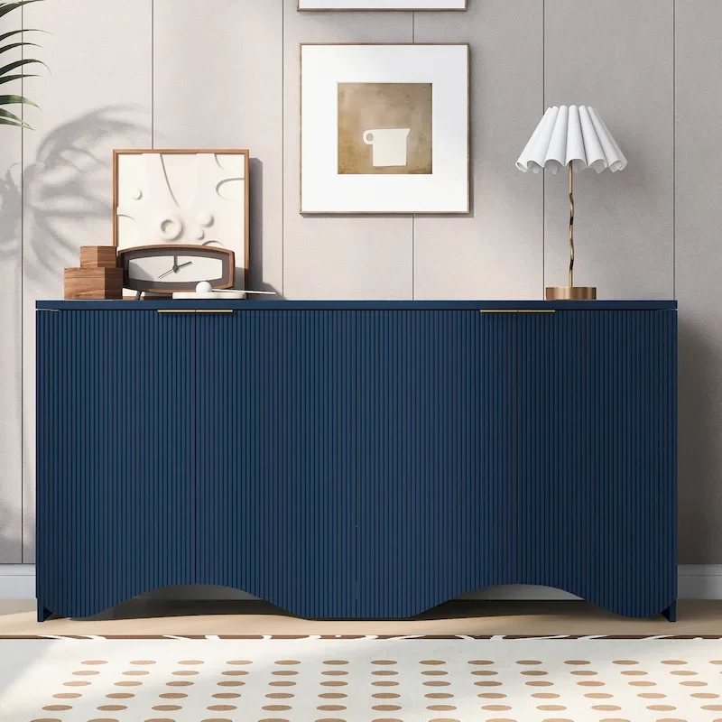 Vertical Stripes and Wavy Design of a Four-Door Cabinet Cabinet