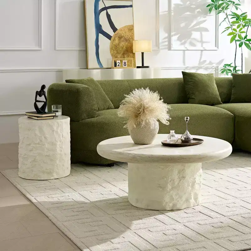 Beige Round Pedestal Coffee Table for 2-4 People