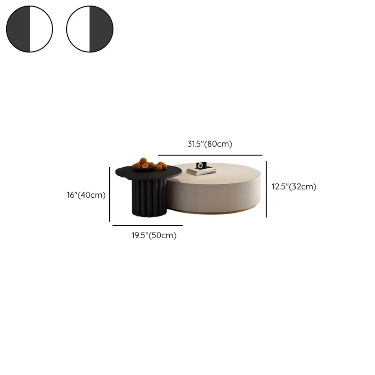 Black White Modern Stylish Round Wood Drawer Coffee Table