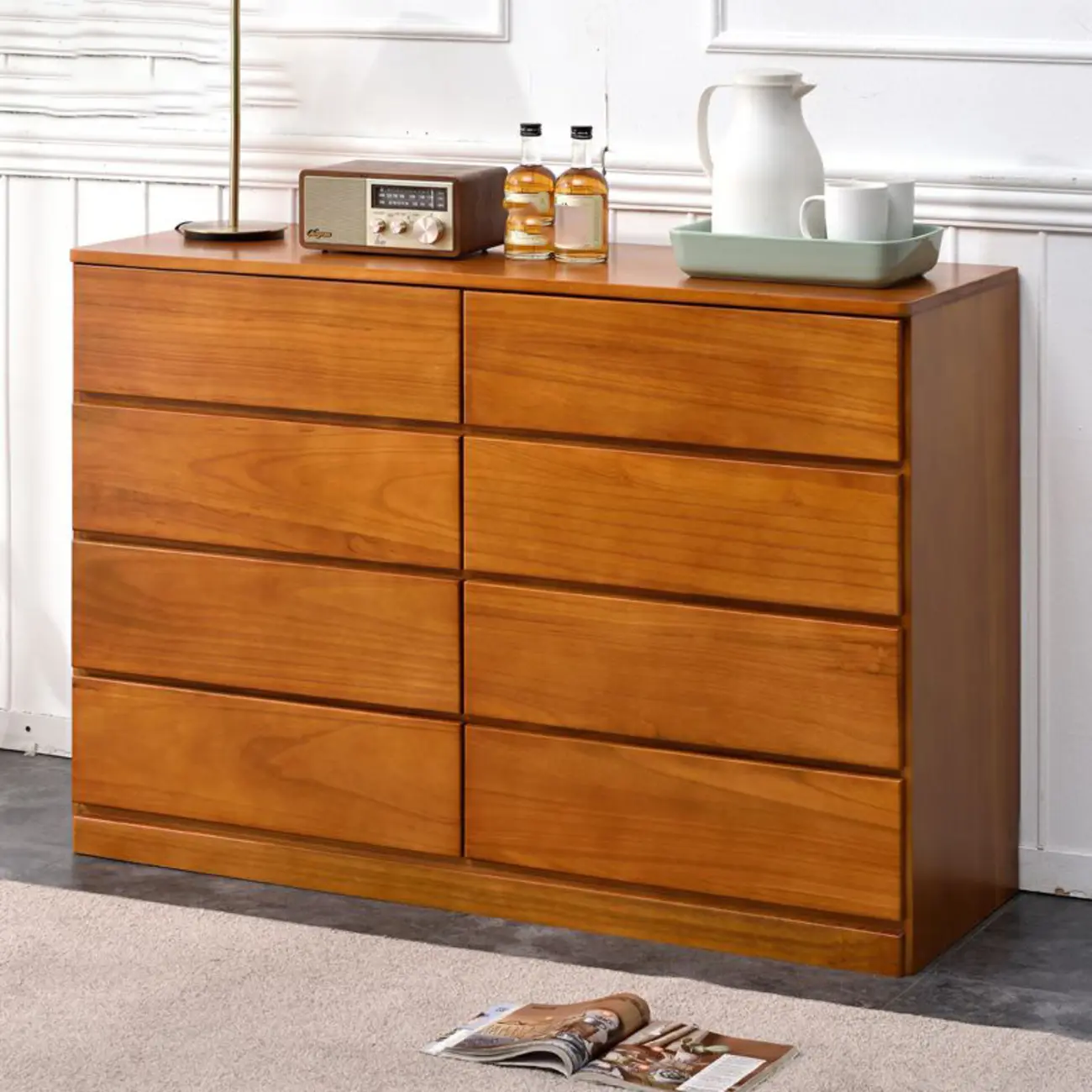 Modern Natural Wooden Double Dresser with 5-Drawers