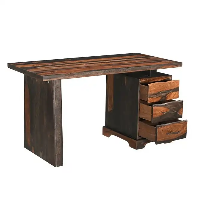 HomeRoots 54 Brown Live Edge Solid Wood Writing Desk With Three Drawers