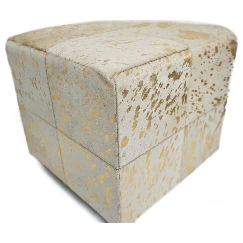 Home&Manor Gold Leather Square Cube Pouf