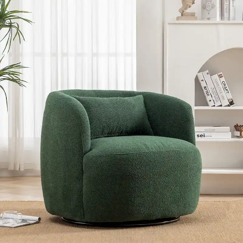 KINWELL 34 Poly Blend Boucle Fabric Upholstered Swivel Armchair