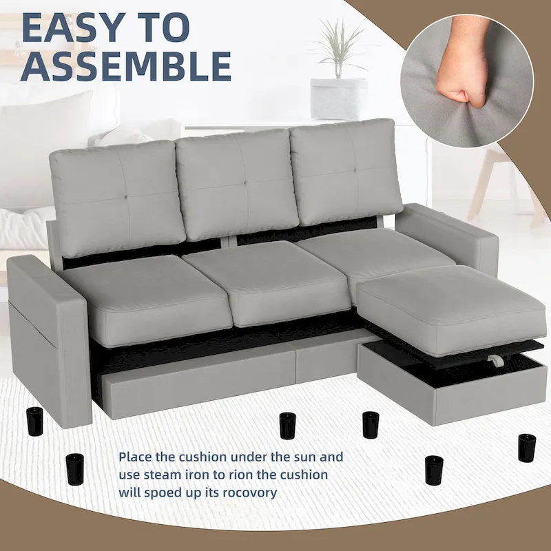 Futzca Linen Upholstered L-shaped Sectional Sofa w/ Reversible Chaise