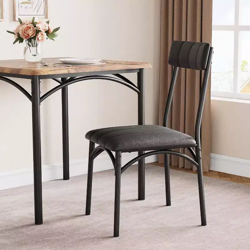 Modern Rustic Square Dining Set, 29.2' L x W 30.1' H Table, 33.7' 18.4' 17' Chairs, 2 Person, Metal & MDF, Easy Assembly, Space-Saving