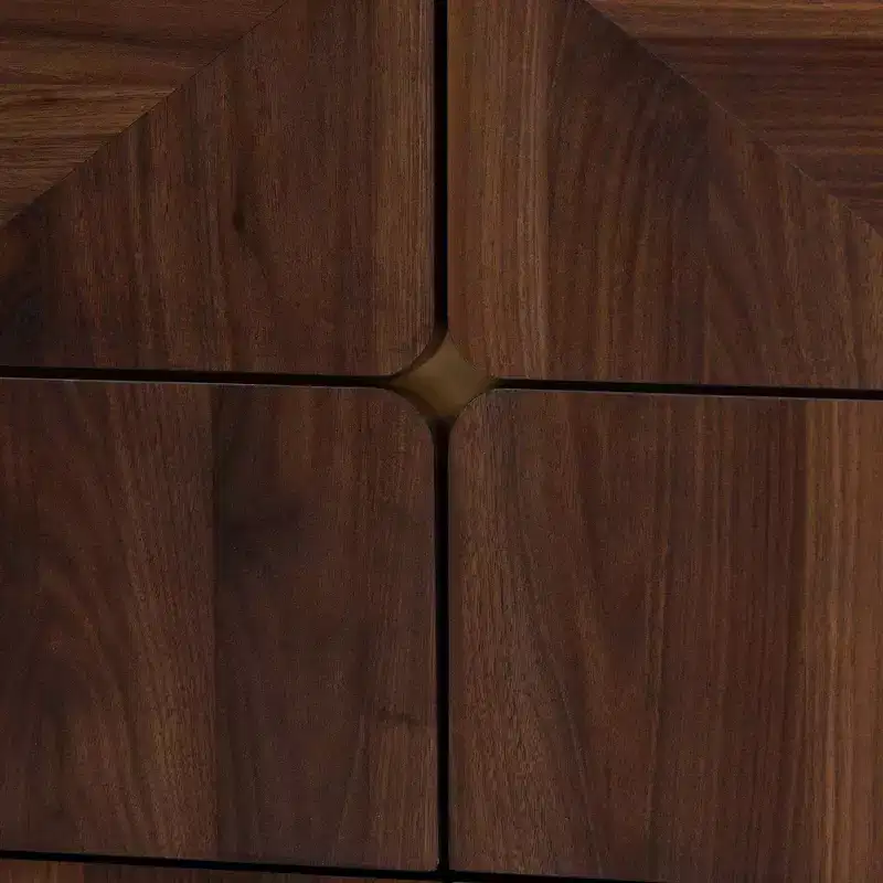 6-Drawer Mid-Century Dresser – Walnut Brown & Gold, Geometric Grain, Angled Legs