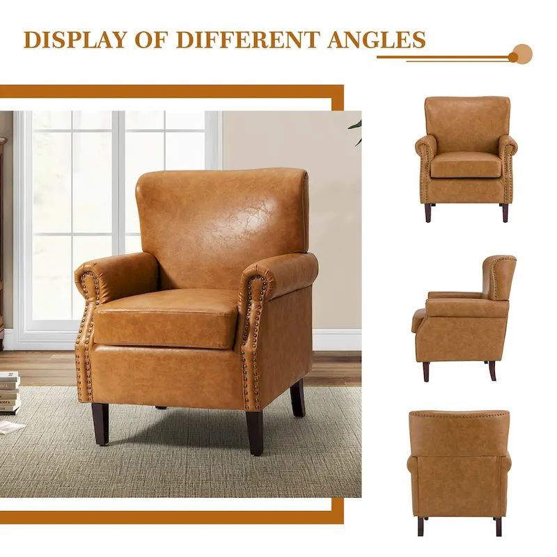 Vegan Transitional Armchair with Rolled Arms Set of 2