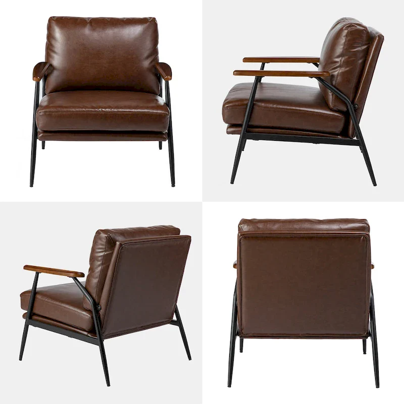 Glitzhome 28 W Mid-century Modern Soft PU Leather Accent Armchair - 28  W x 31  D x 30.75  H