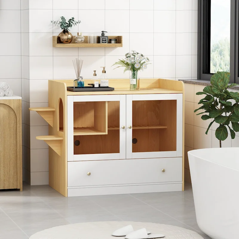 40 Cat-Friendly Litter Box Enclosure with Storage Bookcase Cabinet