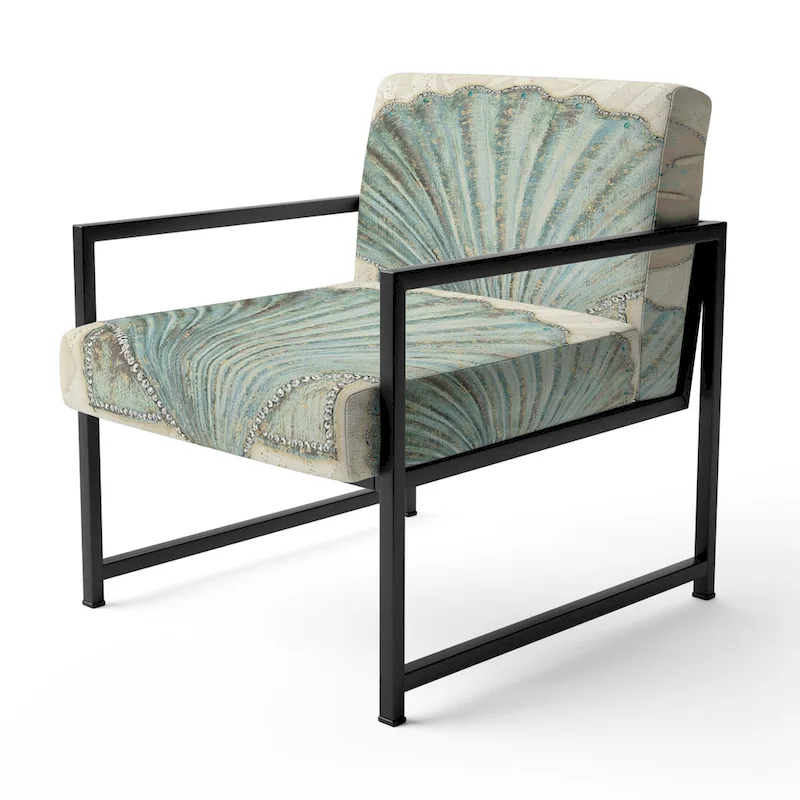 Designart  Seastar And Blue Sea Shell II  Upholstered Nautical & Coastal Accent Chair - Arm Chair