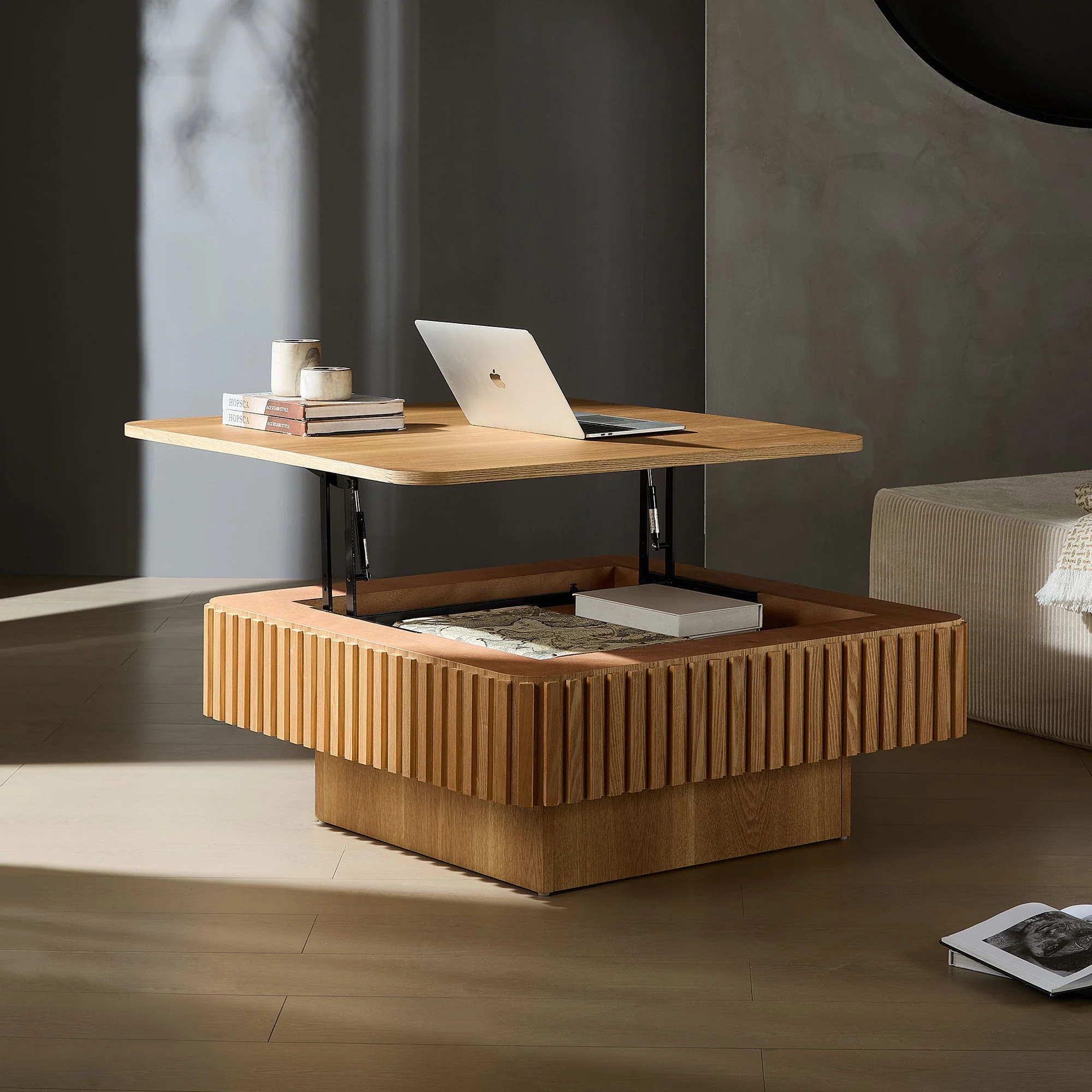 Walker Edison | Fluted Modern Lift Top Coffee Table and Desk