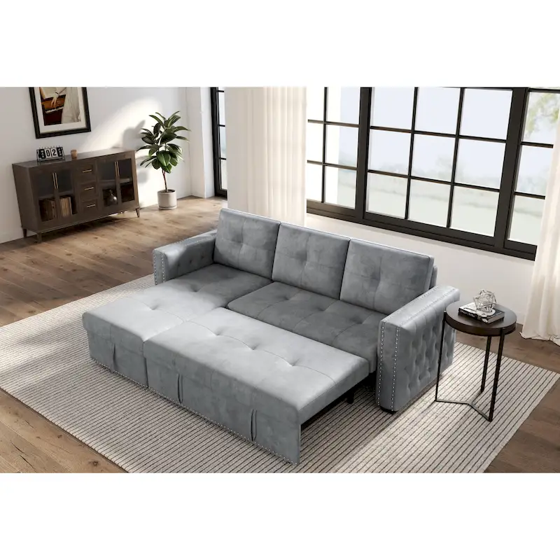 Classic and Cozy L-shape Pull-out Sleeper Sectional Sofa