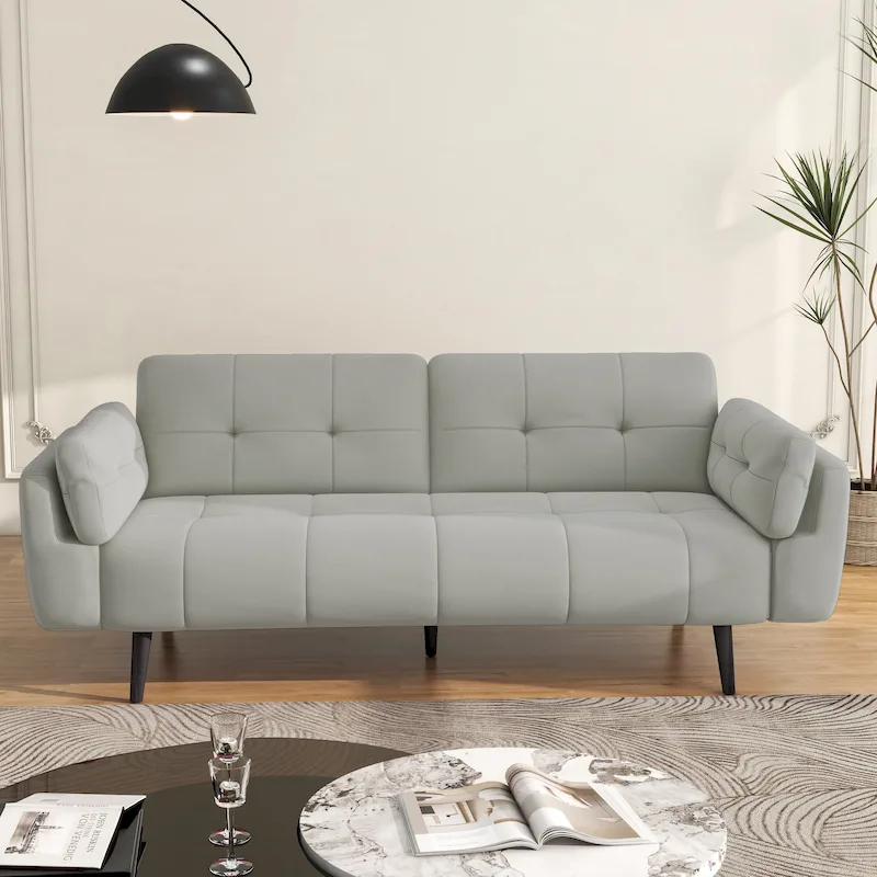 Modern Adjustable Backrest Convertible Futon Sleeper Couch